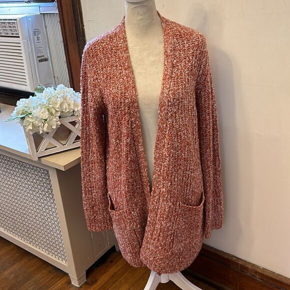 B B Dakota rust white long open pocketed cardigan Size S New - Picture 9 of 9